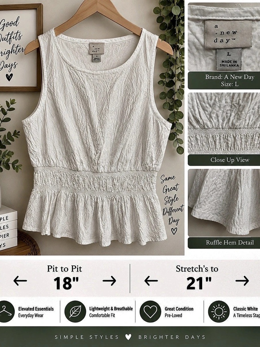 A New Day White Textured Peplum Tank Top White Large
